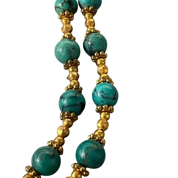 Vintage Gold Tone Turquoise Bead Necklace Art Deco Lobster Clasp 31" - Picture 3 of 4